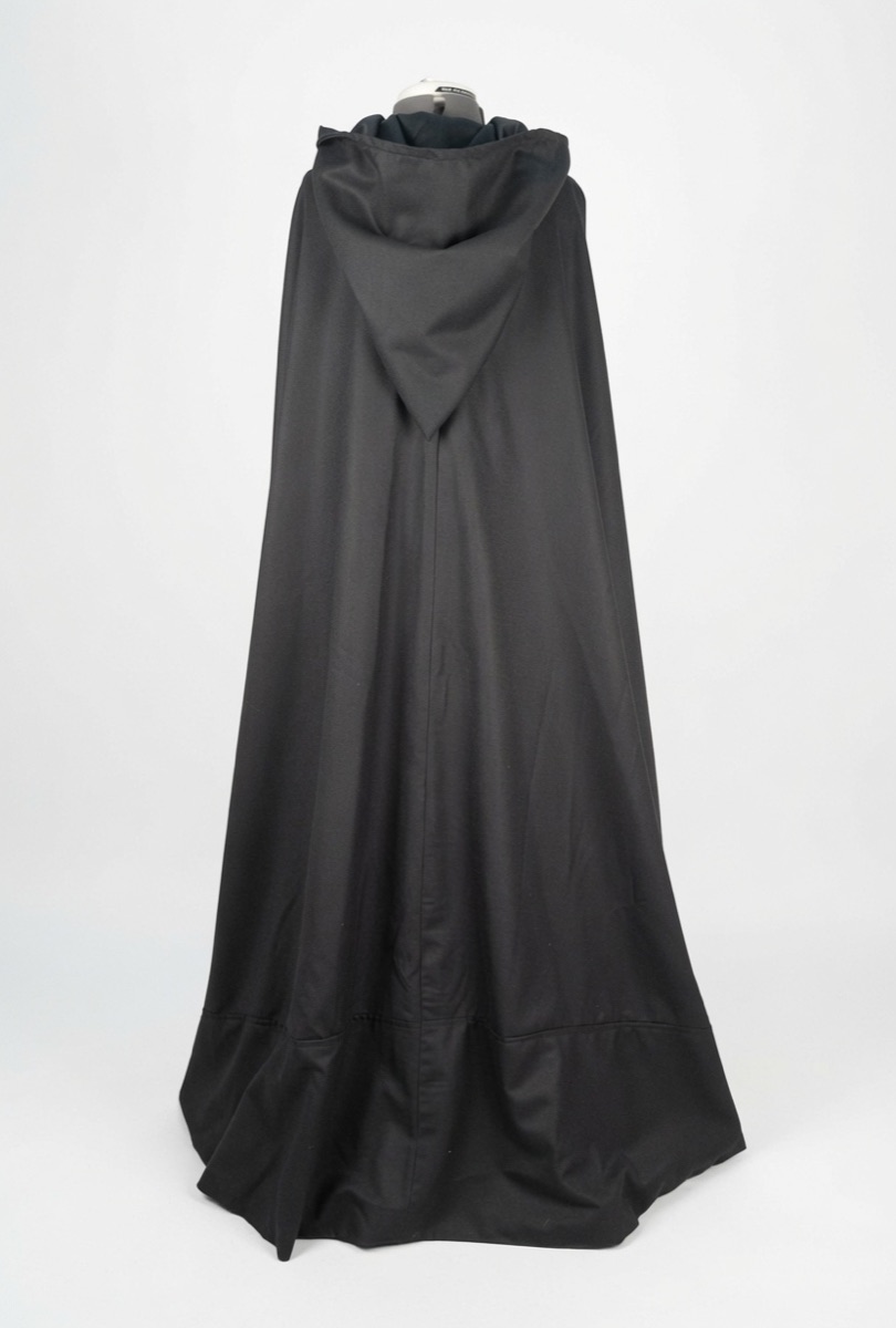 Martinist cloak, full back view showing the hood and full-length sweep