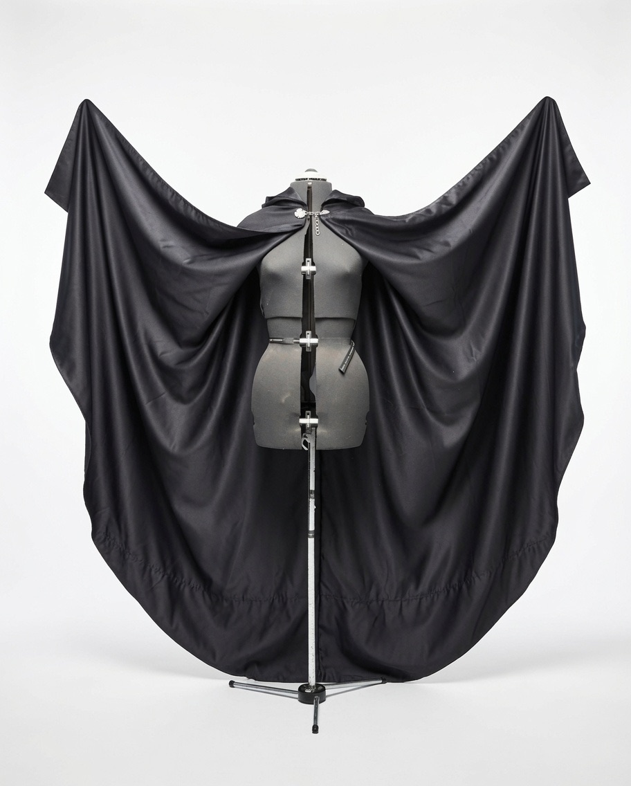 Martinist cloak shown fully open, displaying the full sweep and cotton sateen lining